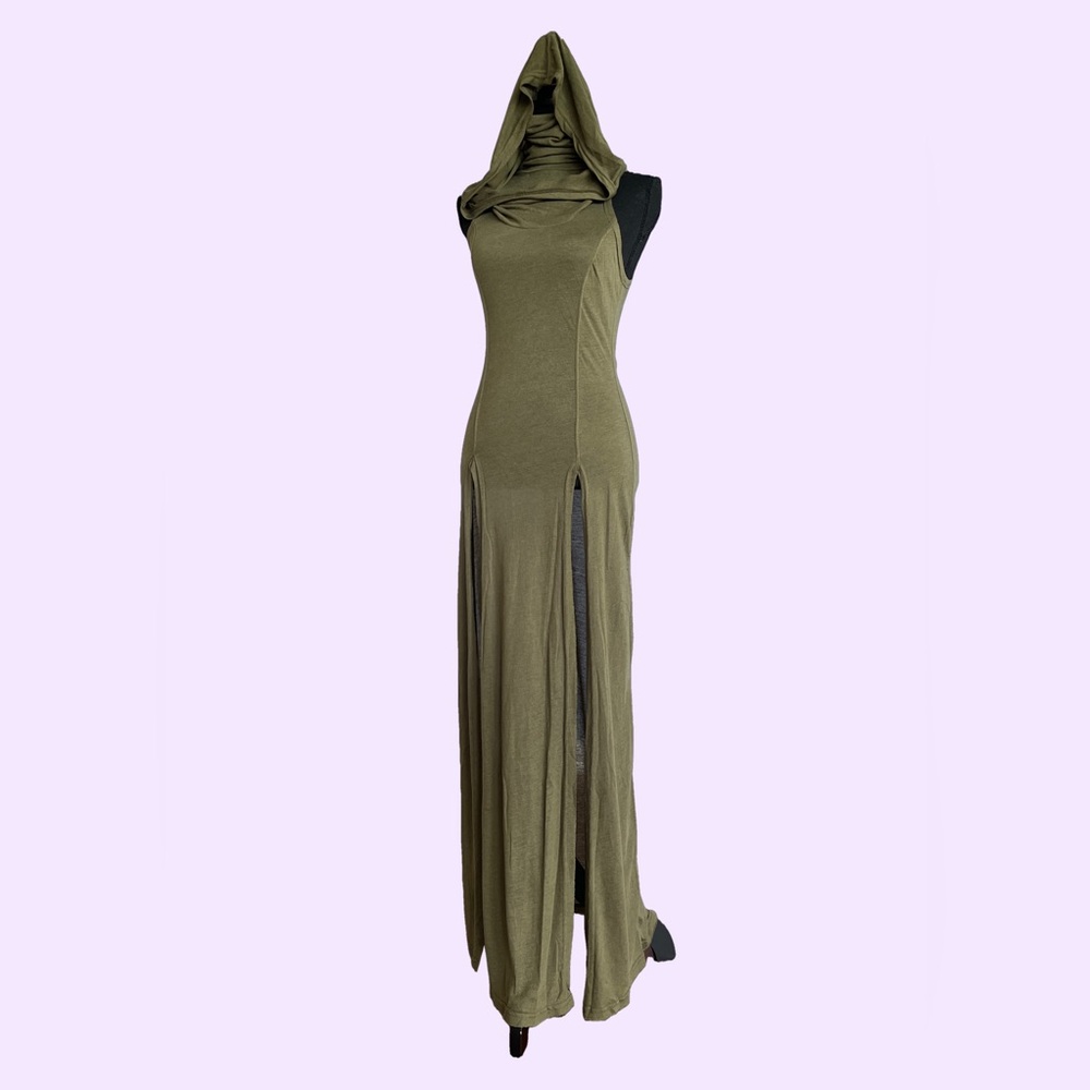 DARKER WAVS Hooded Olive Green Maxi Dress